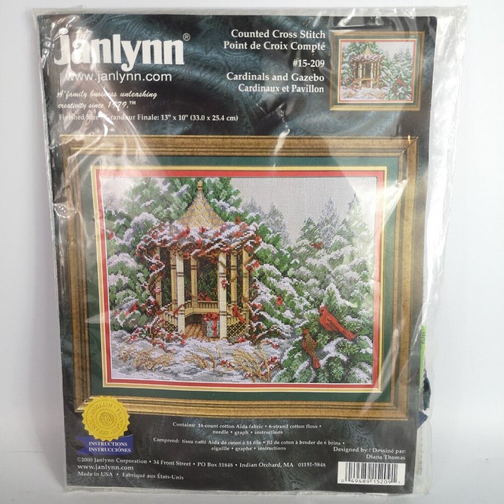 Janlynn Counted Cross Stitch Cardinals Gazebo Vtg New 2000 Winter Scene 13"X10"